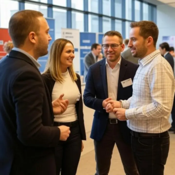 Dynamiczna scena konferencji marketingowej z brandingiem PolishBrandingPro