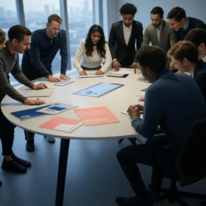 Zespół marketingowy analizujący dane kampanii na ekranach