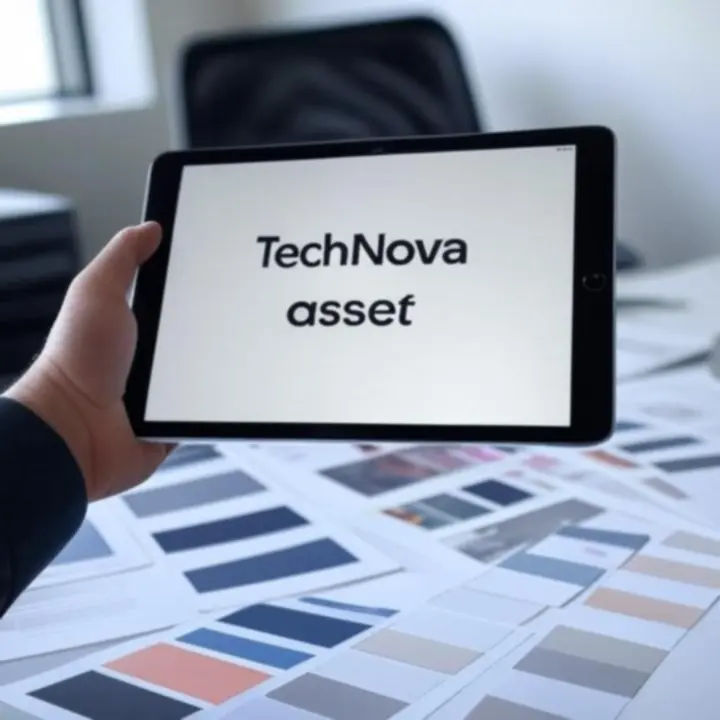 Nowa identyfikacja wizualna TechNova zaprezentowana na materiałach brandingowych.