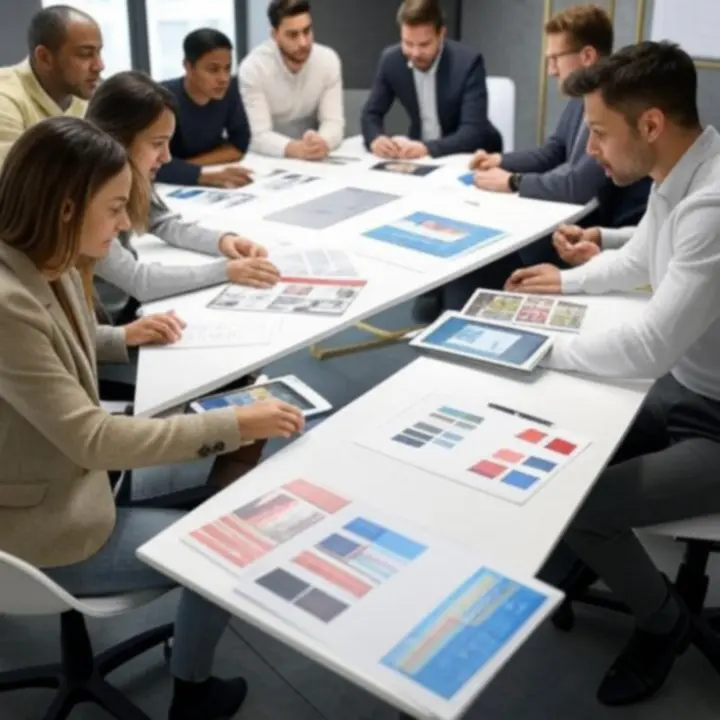 Sesja strategiczna zespołu marketingowego podczas planowania usług brandingowych.